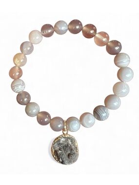 Australian Agates Stretch Bracelet with Stone Pendant
